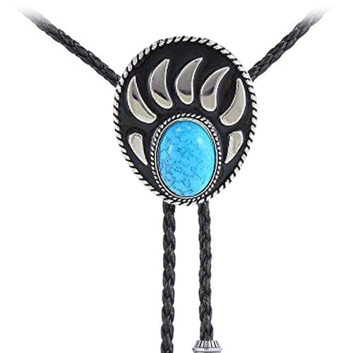 Bear Claw Bolo Tie Men's Turquoise Black Cowboy Tie