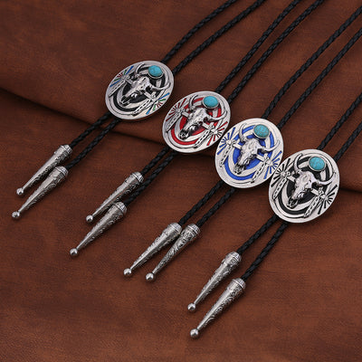 Longhorn Bolo Tie Mens Western Bolo Red Necklace