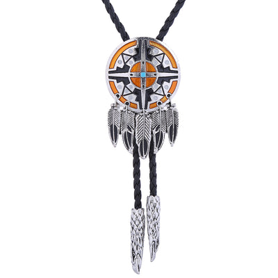 Navajo Bolo Cowboy Tie Feather Bolo Orange Bootlace