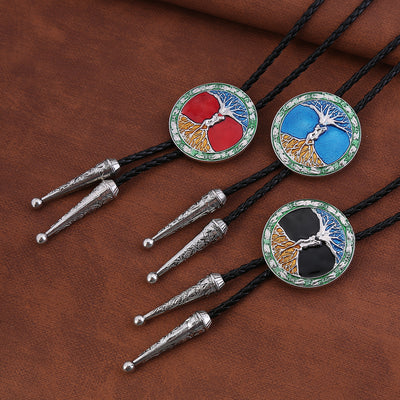 Tree of Life Pattern Bolo Necklace Black Western Bolo Tie