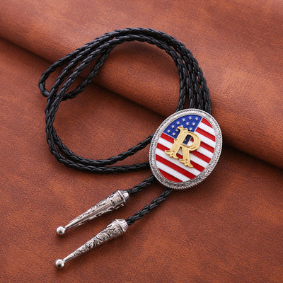 Alphabet R Bolo Tie Men Western Tie American Flag Bolo