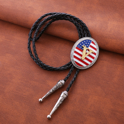 Alphabet V Bolo Tie Handmade American National Flag Tie