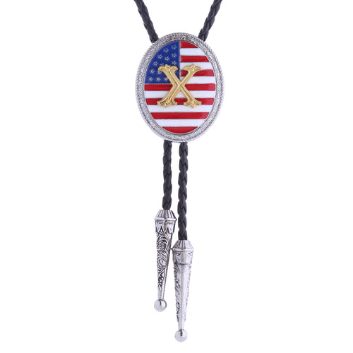 Alphabet X Bolo Tie Vintage National Flag Bolo Necktie