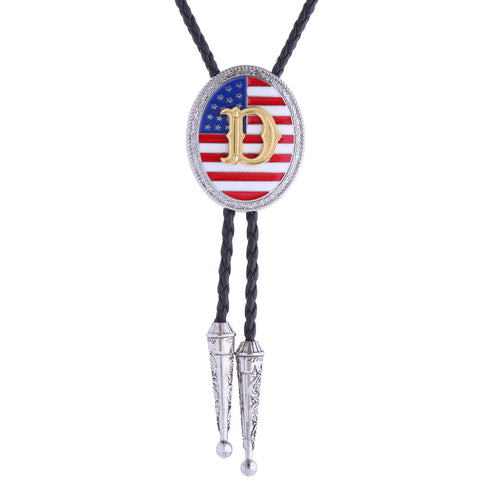 Alphabet D Bolo Tie American National Flag Necktie