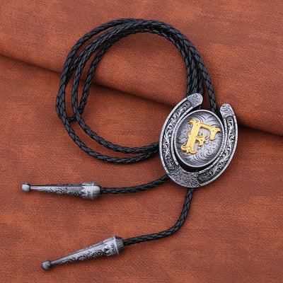 Horseshoe Bolo Tie Alphabet F Bootlace Tie Men’s Tie