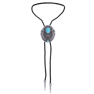 Bolo Tie Turquoise Feather Tie Cowboy Neck Tie Blue