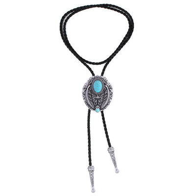 Bolo Tie Turquoise Feather Tie Cowboy Neck Tie Blue