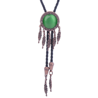 Dreamcatcher Style Green Cat's Eye Bolo Tie Green Bolo Tie