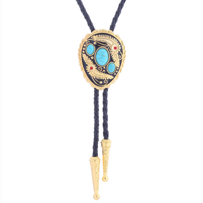 Gold Feather Tie Women Turquoise  Western  Bolo Tie