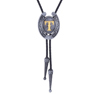 Horseshoe Bolo Tie Alphabet T Bowlow Men Western Tie