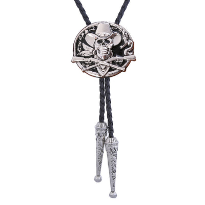 Mens Western Skull Bolo Necktie Cowboy Bolo Black