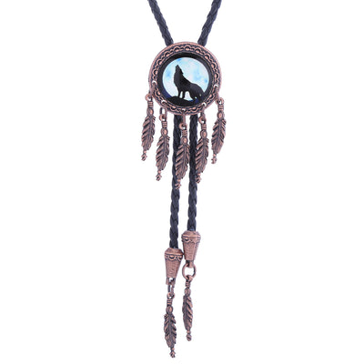 Dreamcatcher Wolf Bolo Tie Western Mens Necklace