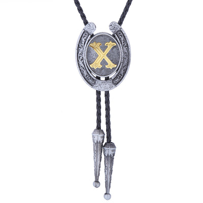 Horseshoe Bolo Tie Alphabet X Bootlace Men's Western Tie