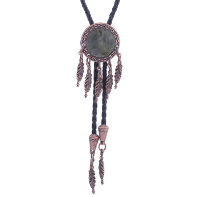 Dreamcatcher Style Stone Bolo Ties Black bowler tie