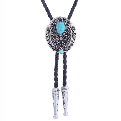 Bolo Tie Turquoise Feather Tie Cowboy Neck Tie Blue