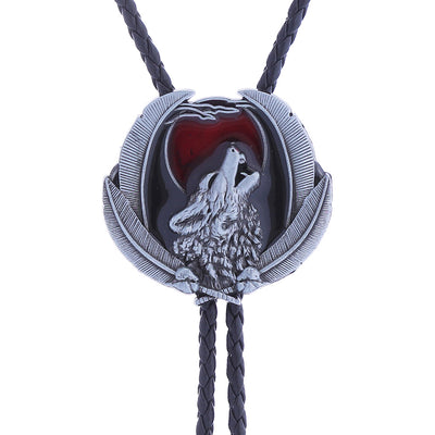 Wolf Bolo Tie Mens Western Bolo Ties Red Cowboy Bolo