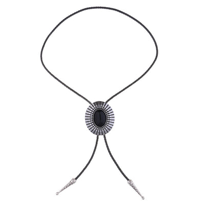 Stone Bolo Silver Bolo Necklace Men's Black Agate Bolo