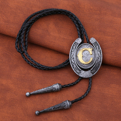 Horseshoe Bolo Tie Alphabet C Western Mens Bolo Tie