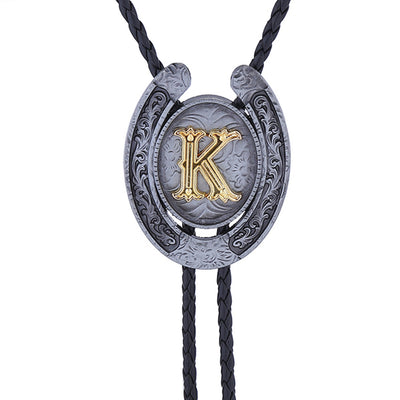 Horseshoe Bolo Tie Alphabet K Antique Western Bolo Tie