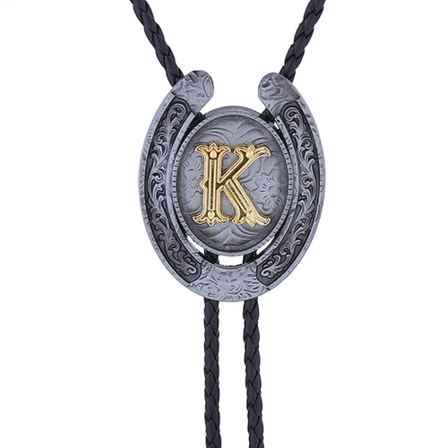 Horseshoe Bolo Tie Alphabet K Antique Western Bolo Tie