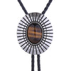 Brown Stone Bolo Tie Silver Necklace Tiger's Eye Bolotie