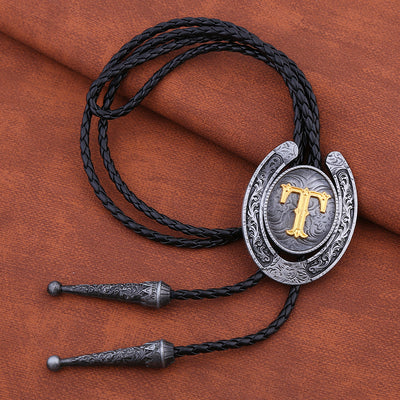 Horseshoe Bolo Tie Alphabet T Bowlow Men Western Tie