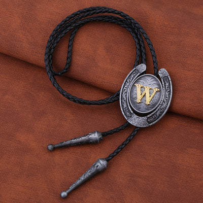Horseshoe Bolo Tie Alphabet W Bowler Vintage Western Tie