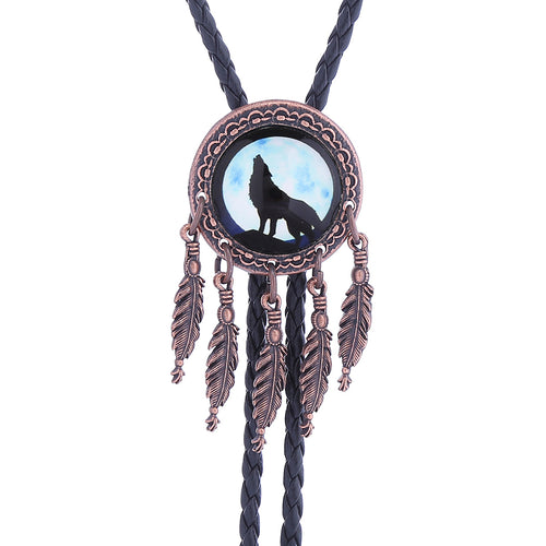 Dreamcatcher Wolf Bolo Tie Western Mens Necklace