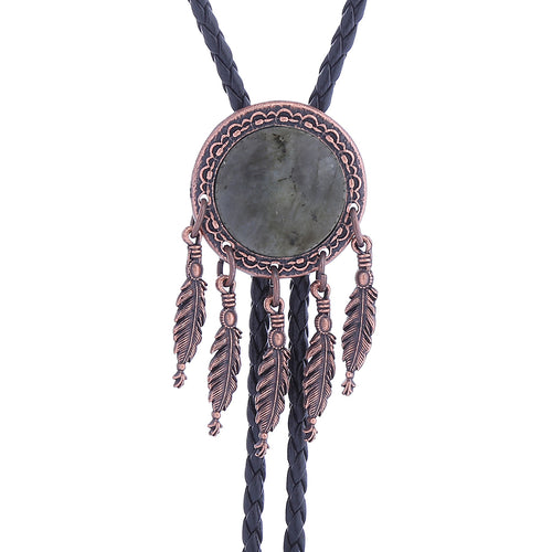 Dreamcatcher Style Stone Bolo Ties Black bowler tie