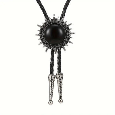 Black Agate Bolo Tie Sunflower Shape Bolo Ties Men's Bolo Necktie