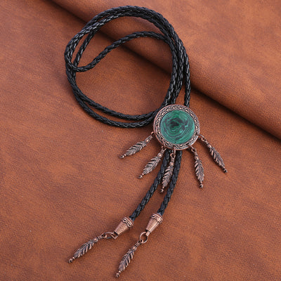 Dreamcatcher Style Green Malachite Bolo Tie Mens Bolo