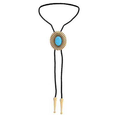 Gold Bolo Necklace Blue Turquoise Bolo Goth Bootlace Tie