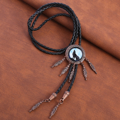 Dreamcatcher Wolf Bolo Tie Western Mens Necklace