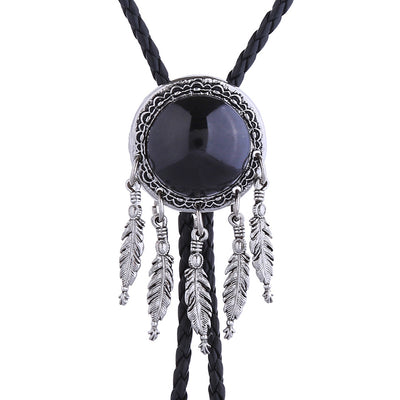 Vintage Bolo Ties Black Agate Tie Mens Western Bolo Ties