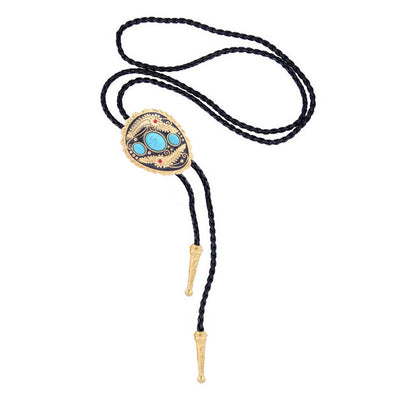 Gold Feather Tie Women Turquoise  Western  Bolo Tie