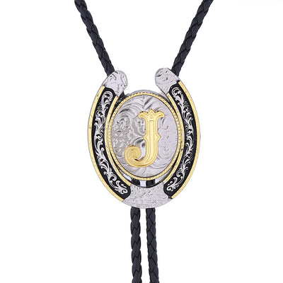 Horseshoe Bolo Tie Alphabet J Necktie Silver Bolo Tie