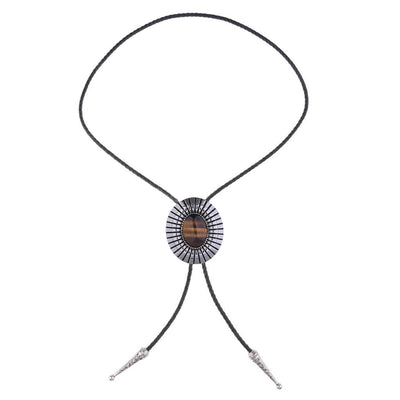 Brown Stone Bolo Tie Silver Necklace Tiger's Eye Bolotie