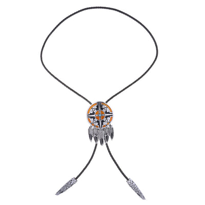 Navajo Bolo Cowboy Tie Feather Bolo Orange Bootlace