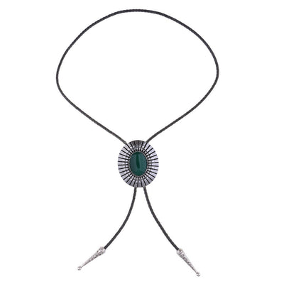 Silver Bolo Necklace Men's Green Agate Tie Goth Bolo Tie