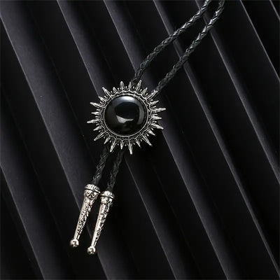 Black Agate Bolo Tie Sunflower Shape Bolo Ties Men's Bolo Necktie