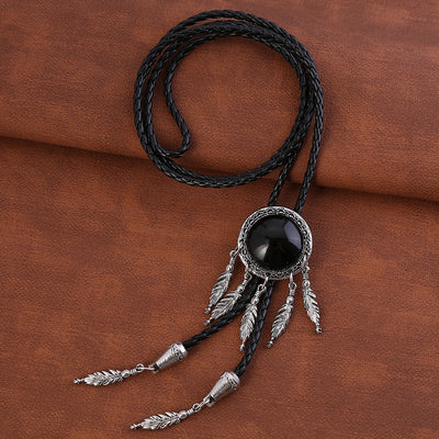 Vintage Bolo Ties Black Agate Tie Mens Western Bolo Ties