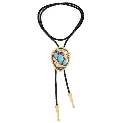 Gold Feather Tie Women Turquoise  Western  Bolo Tie