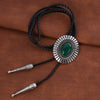 Silver Bolo Necklace Men's Green Agate Tie Goth Bolo Tie