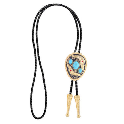 Gold Feather Tie Women Turquoise  Western  Bolo Tie