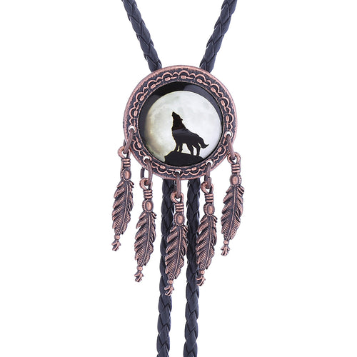 Dreamcatcher Style Wolf Bolo Necklace Formal Western Tie