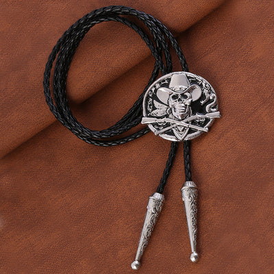 Mens Western Skull Bolo Necktie Cowboy Bolo Black