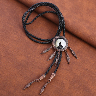 Dreamcatcher Style Wolf Bolo Necklace Formal Western Tie