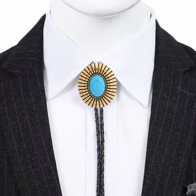 Gold Bolo Necklace Blue Turquoise Bolo Goth Bootlace Tie