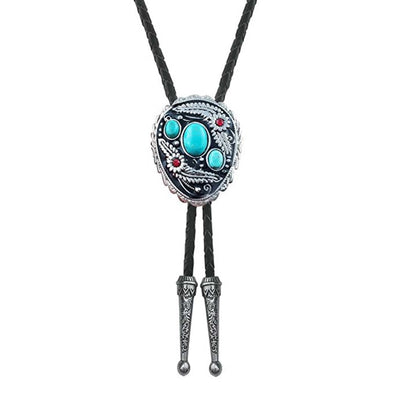 Blue Turquoise Bolo Ties Silver Tie Feather Stone Bolo