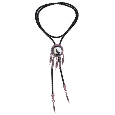 Dreamcatcher Style Wolf Bolo Necklace Formal Western Tie